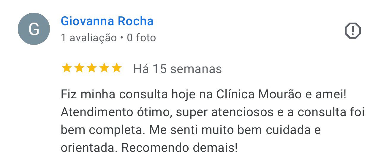 Avaliação de Giovanna Rocha no Google — cinco estrelas